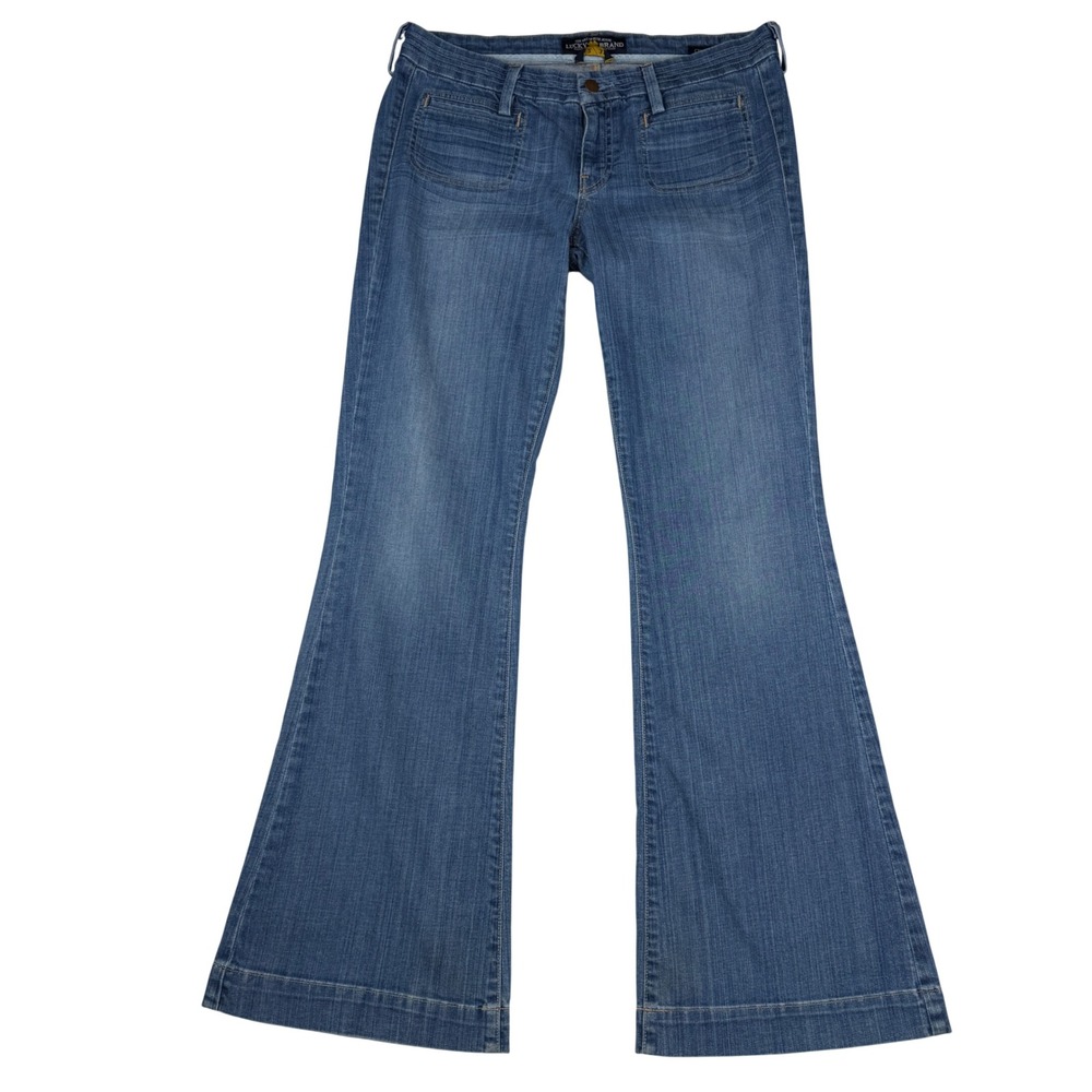 Lucky Brand Charlie Flare Jeans Women 12/31 Blue Chloe Trouser Patch Pocket